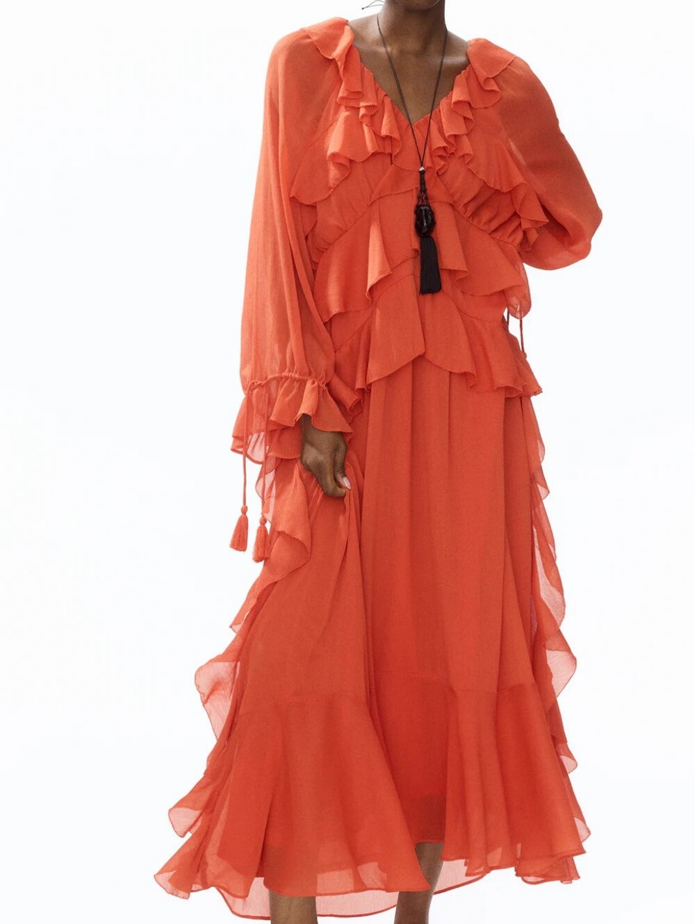 H&M Oversized Flounced Maxi Dress Dark Orange Bnwt